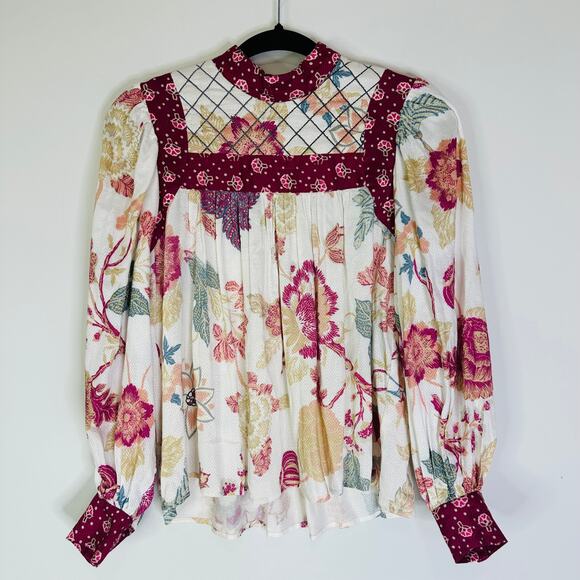 Anthropologie Let Me Be Quilted Floral Blouse size xs - Picture 2 of 10
